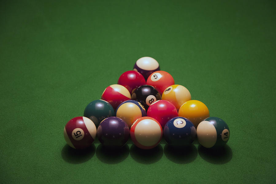 Racked Pool Balls On A Green Felt Pool Table Photograph by Tobias Titz