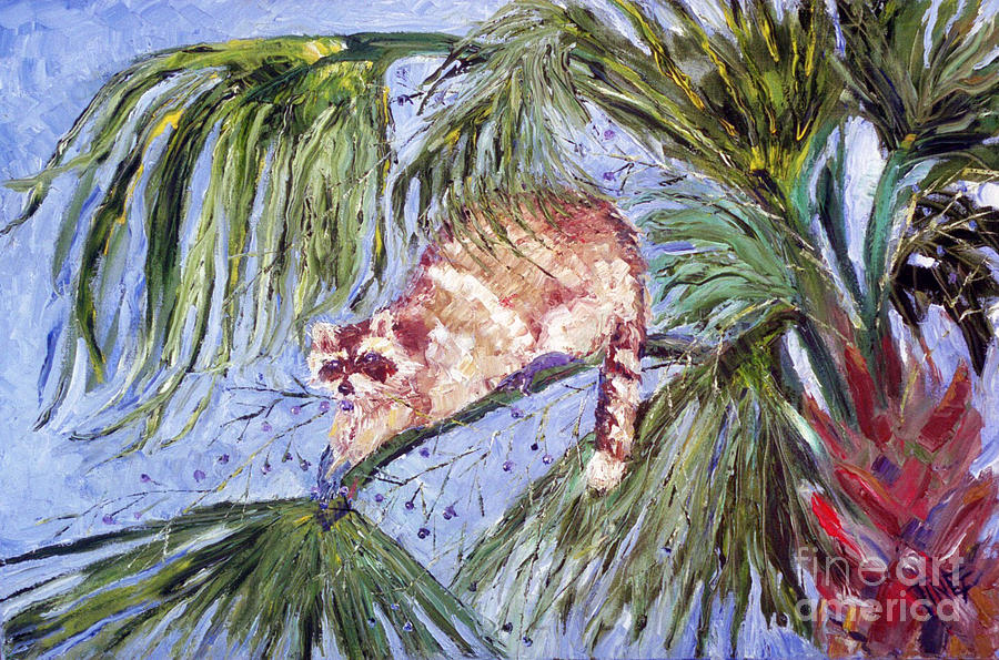Racoon In Palm Painting by Doris Blessington