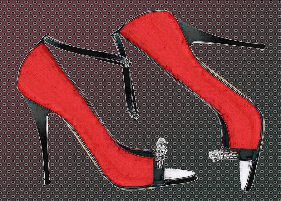 Raging Red Open Toed Stilettos Painting by Elaine Plesser