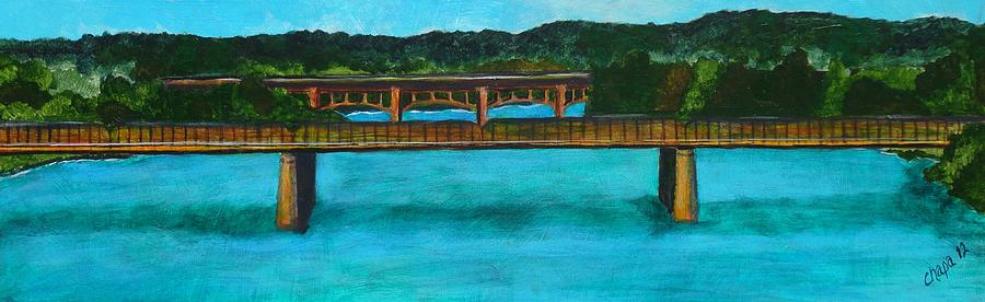Railroad bridge at Lady Bird Lake Austin Texas Painting by Manny Chapa