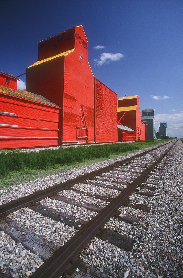 Transportation Photograph - Railway Track And Prairie Grain Elevator by Bilderbuch
