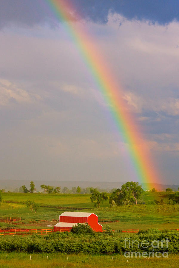 Rainbow And Red Barn Photograph