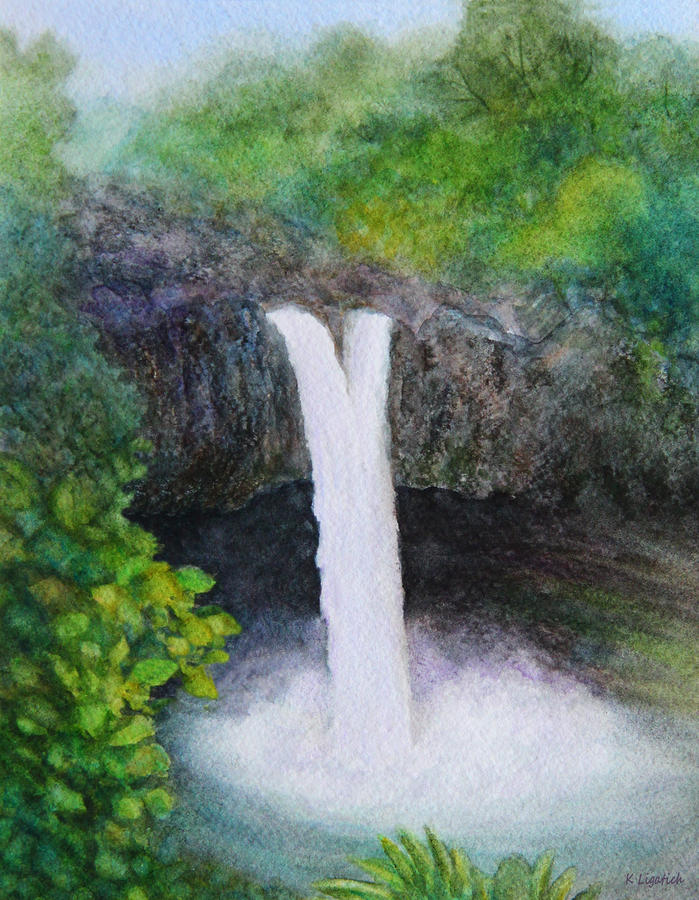 Rainbow Falls in Hilo Hawaii Painting by Kerri Ligatich