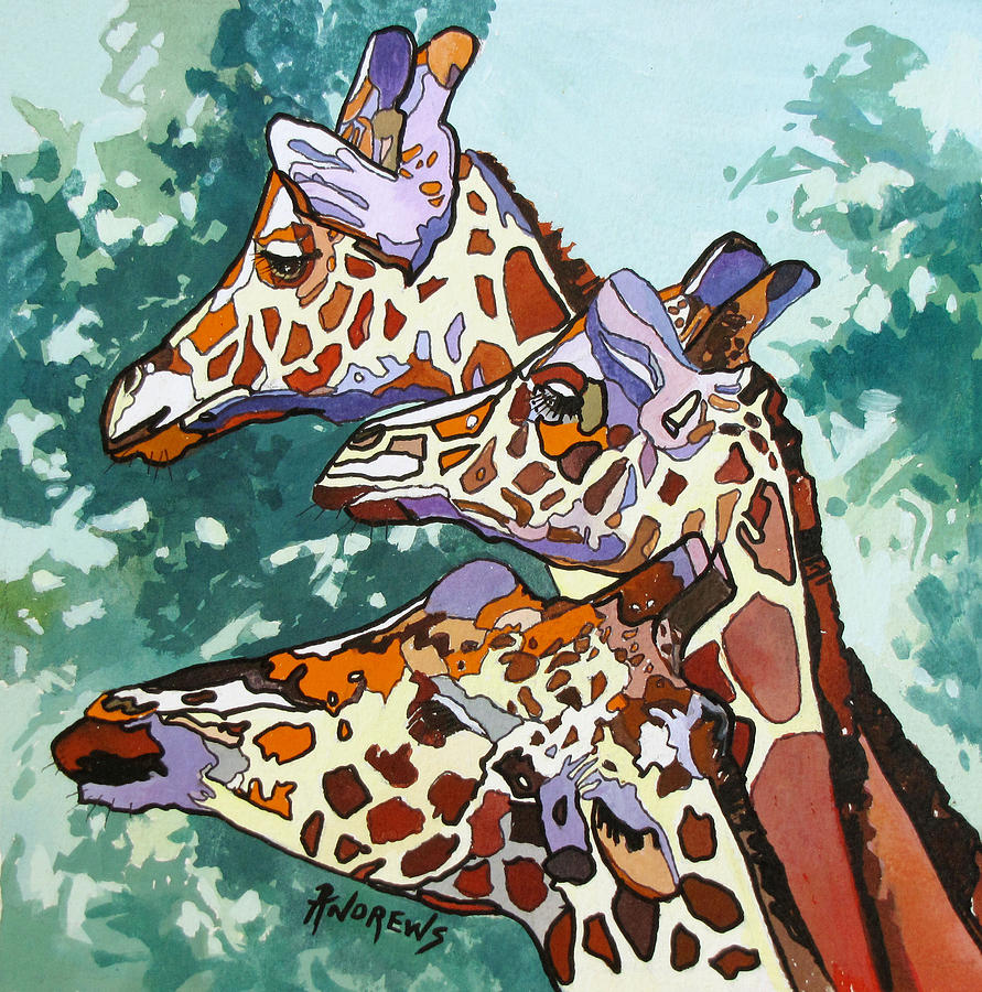 Rainbow Giraffes Painting by Rae Andrews