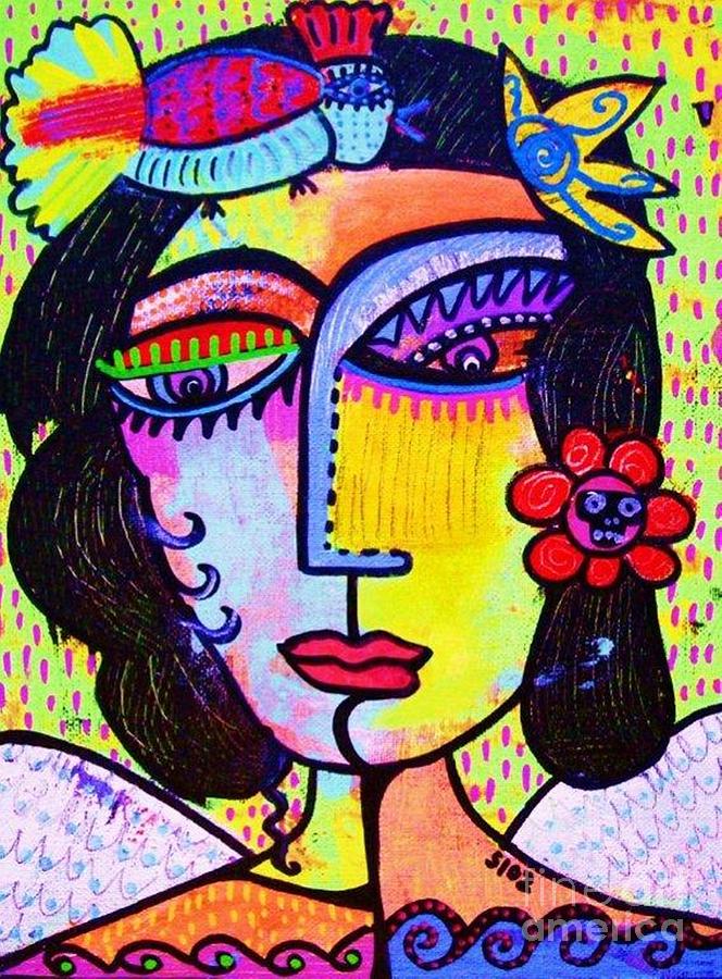 Rainbow Lime Frida Painting by Sandra Silberzweig
