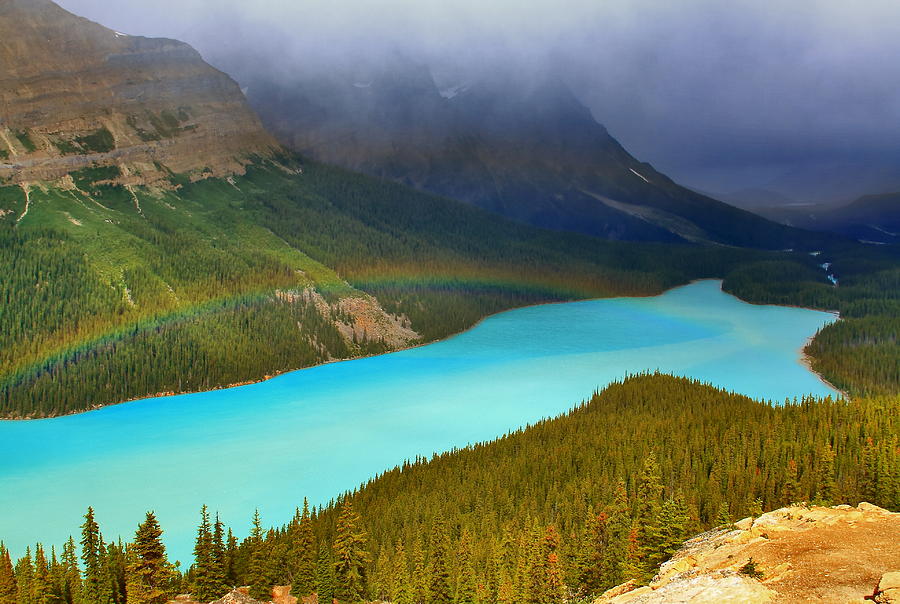 Rainbow on Lake Peyto Photograph by Suranjan Mukherjee - Pixels