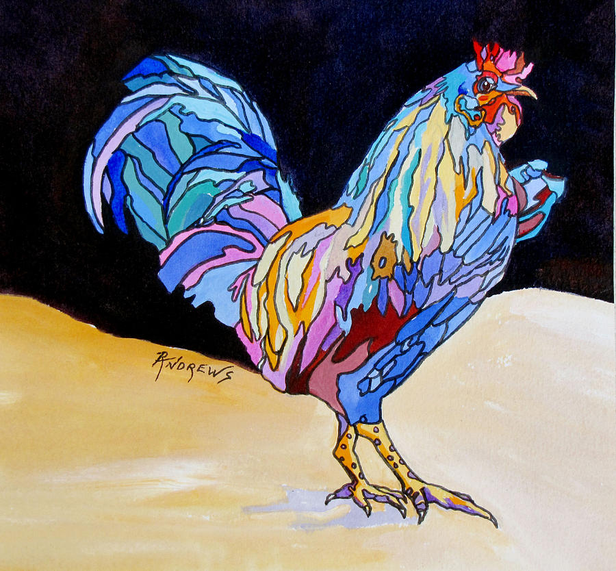 Rainbow Rooster Painting by Rae Andrews