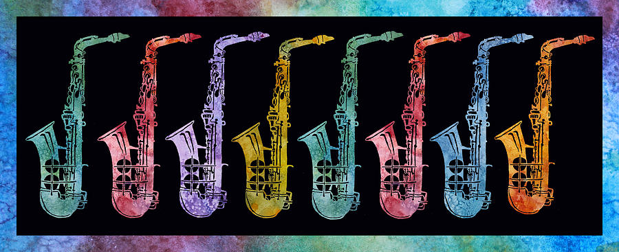 Rainbow Saxophones  Digital Art by Jenny Armitage