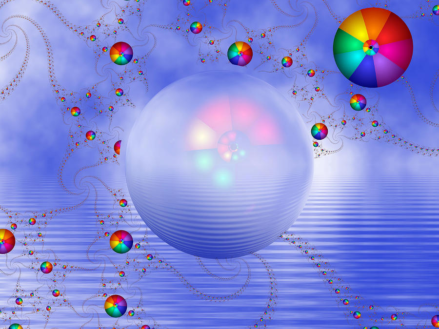 Ball Digital Art - Rainbow Sphere on Blue Lake by Pam Blackstone