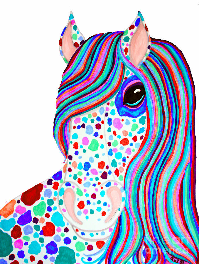 Rainbow Spotted Horse 2 Drawing by Nick Gustafson