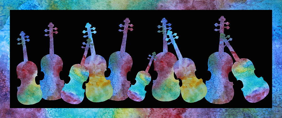 Rainbow Washed Violins Painting by Jenny Armitage