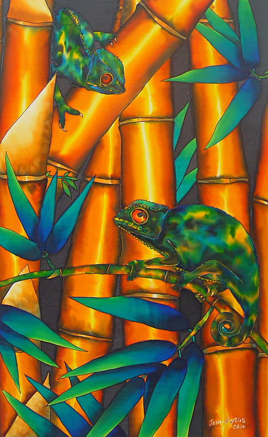 Chameleon in bamboo forest Tapestry - Textile by Daniel Jean-Baptiste