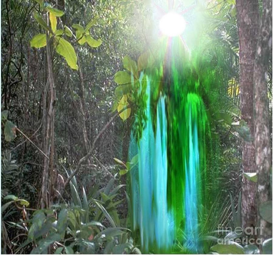 Tree Digital Art - Rainforest Waterfall by Belinda Threeths