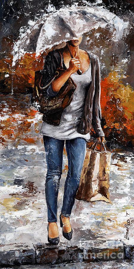 Rainy day - Woman of New York 06 Painting by Emerico Imre Toth