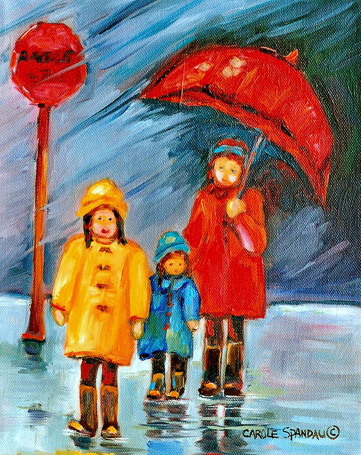 Rainy Day Paintings Montreal City Scenes Painting by Carole Spandau