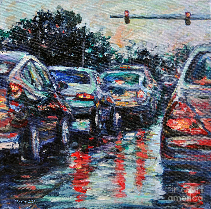 Rainy Morning Commute Painting by Li Newton