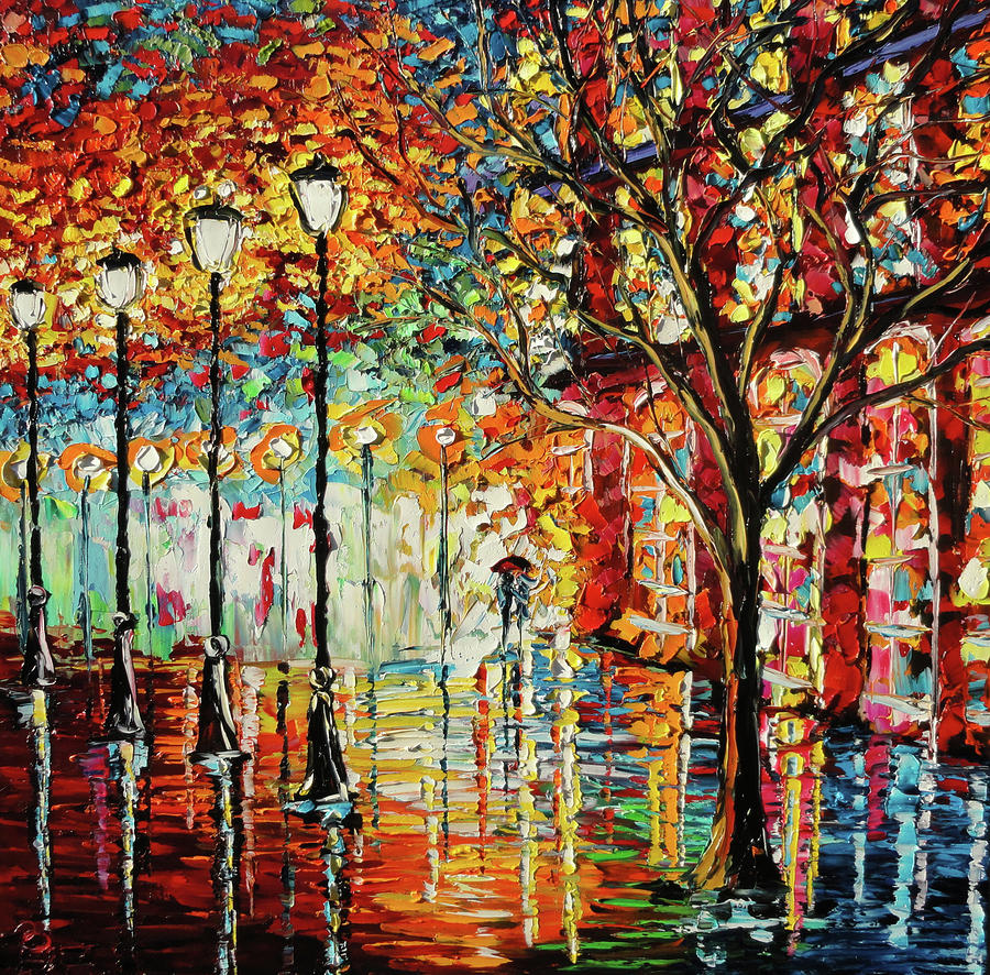 Rainy Night Oil Painting - Confetti Rain by Beata Sasik