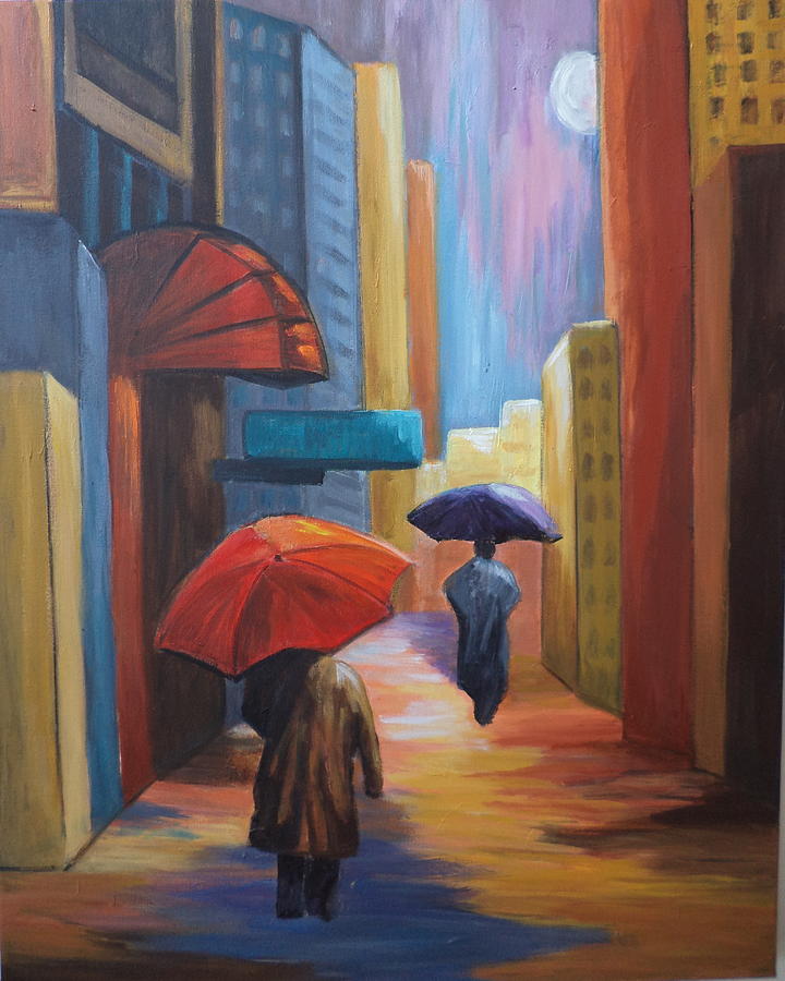 Rainy Night Painting by Rosie Sherman
