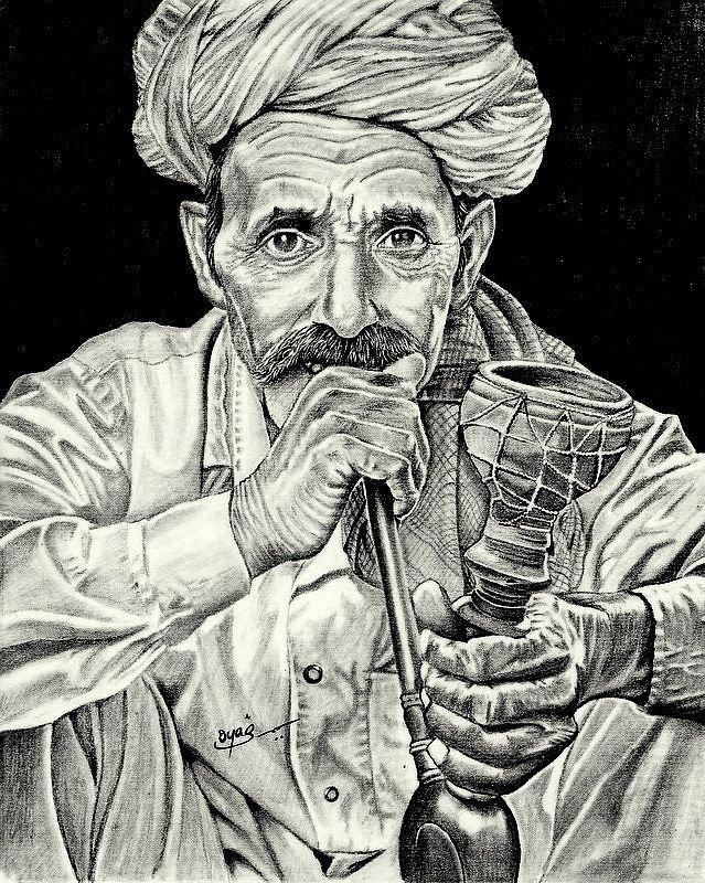 ORIGINAL INDIAN RAJASTHANI Pencil Sketch Drawing Painting Man with Turban  £45.00 - PicClick UK