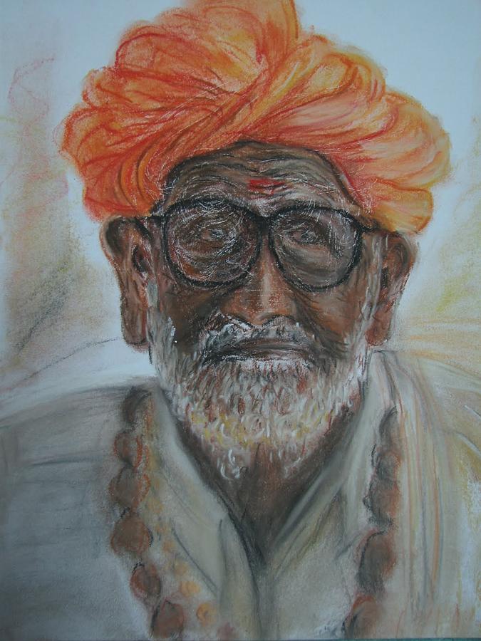Rajasthani Old Man portrait Painting by Pvuthark Vuthark