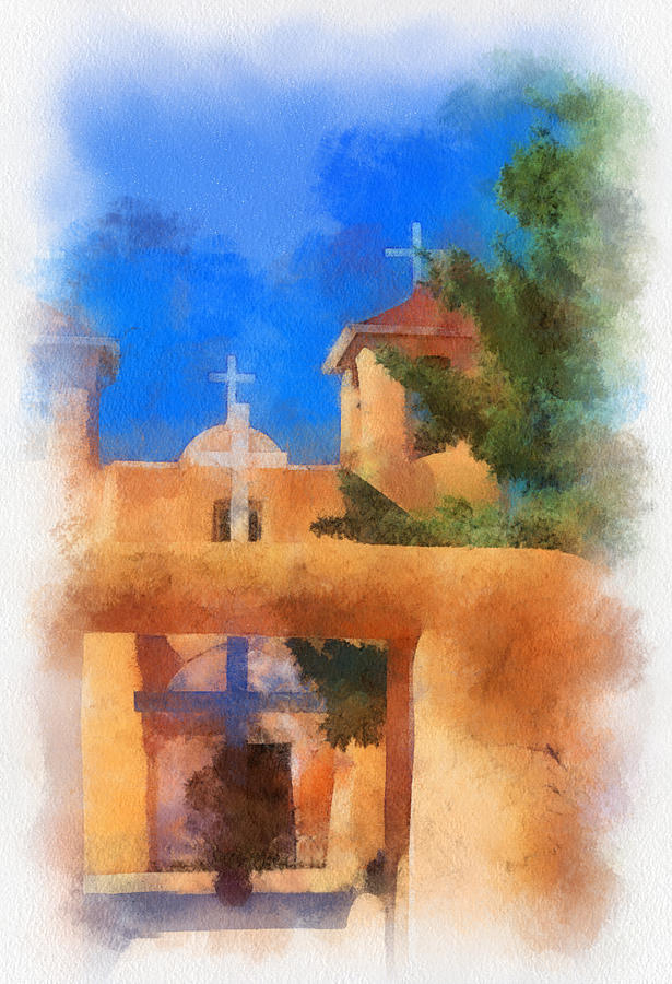 Ranchos church gate - aquarell Digital Art by Charles Muhle