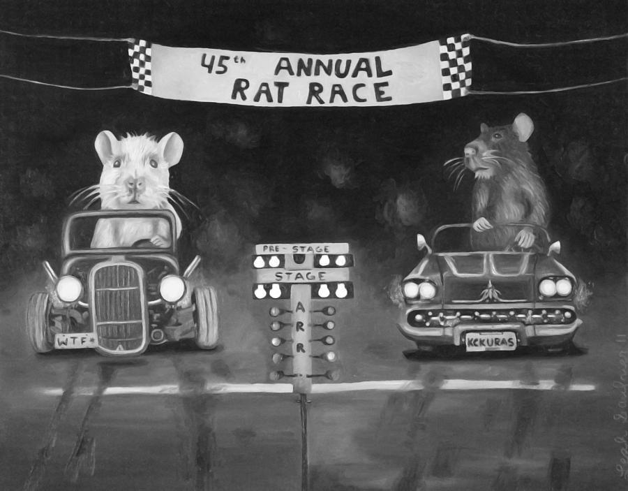 Mouse Painting - Rat Race in Black and White by Leah Saulnier The Painting Maniac