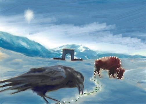 Raven and Electric Bison Digital Art by Les Herman
