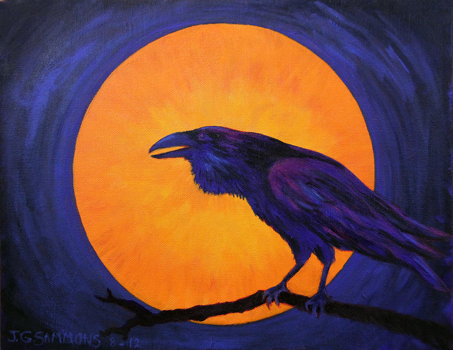 Raven Moon Painting by Janet Greer Sammons