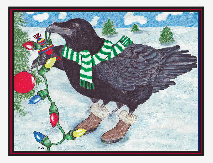 Ravens Holiday Drawing by Marla Saville