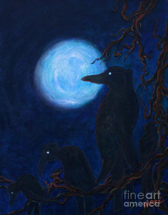 Bird Painting - Ravens in Moonlight by William Bezik