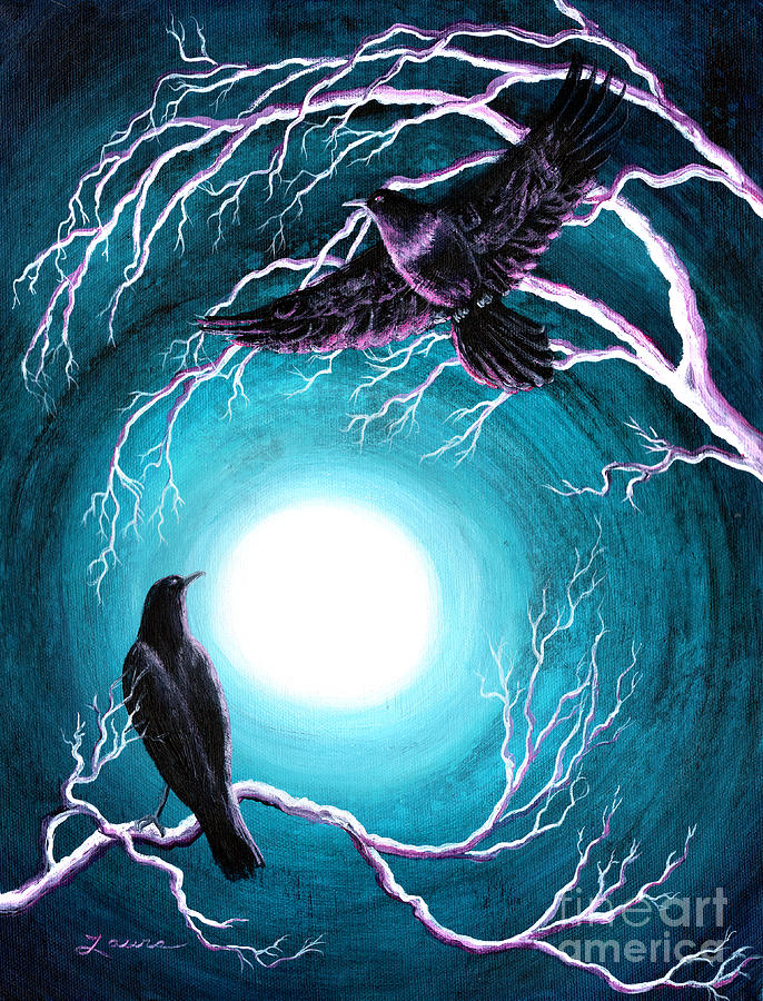 Ravens on a Winter Night Painting by Laura Iverson