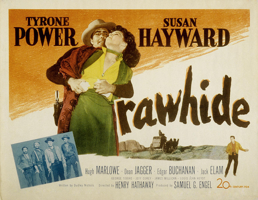 Movie Photograph - Rawhide, Tyrone Power, Susan Hayward by Everett