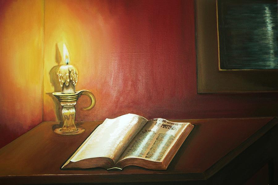 Reading by Candlelight Painting by Victoria Rhodehouse