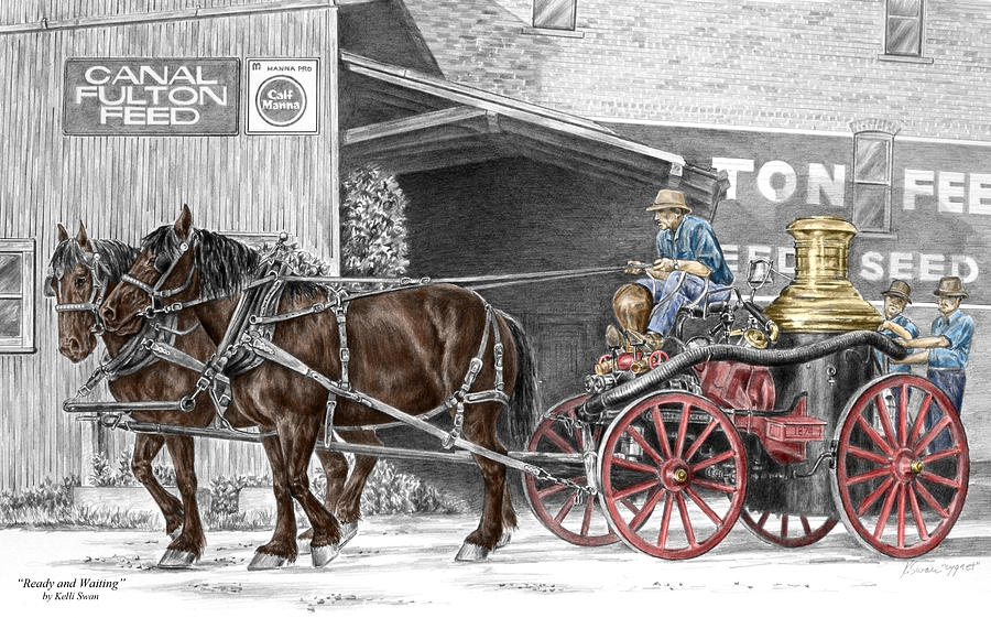 Ready and Waiting - Canal Fulton Ohio Fire Engine Print Drawing by Kelli Swan