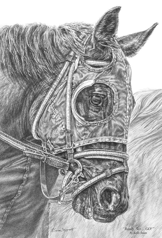 Ready Set Go - Race Horse Portrait Print Drawing by Kelli Swan