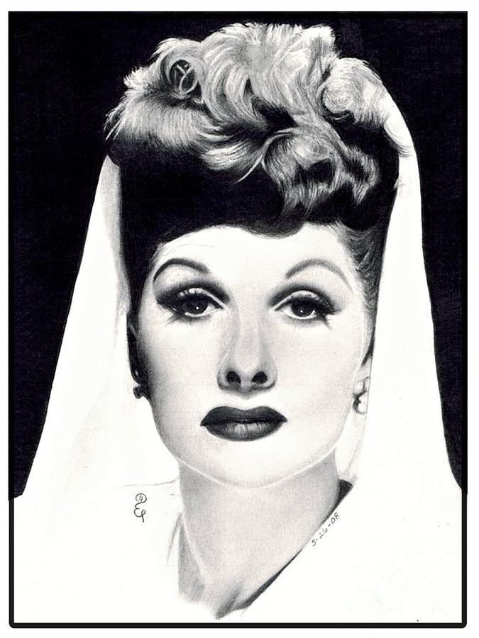 Realistic pencil drawing of Lucille Ball Drawing by Debbie Engel Fine