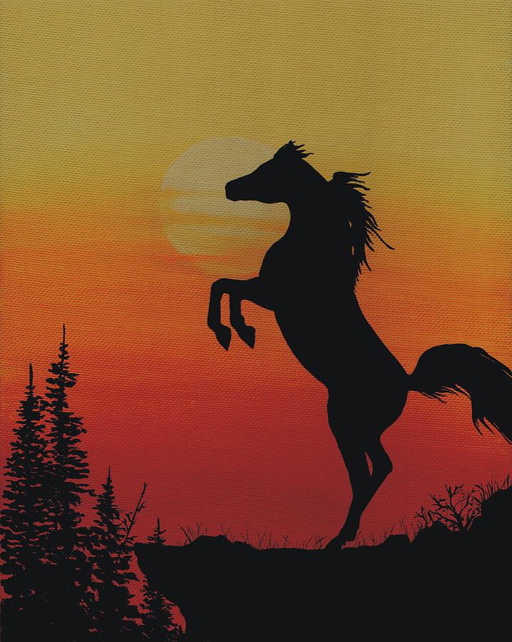 Sunset Painting - Rearing Stallion at Sunset by Tod Locke