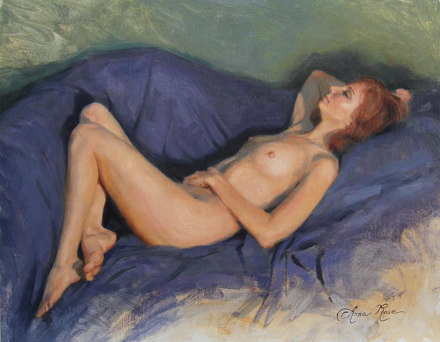 Nude Photograph - Reclining Nude on Blue by Anna Rose Bain