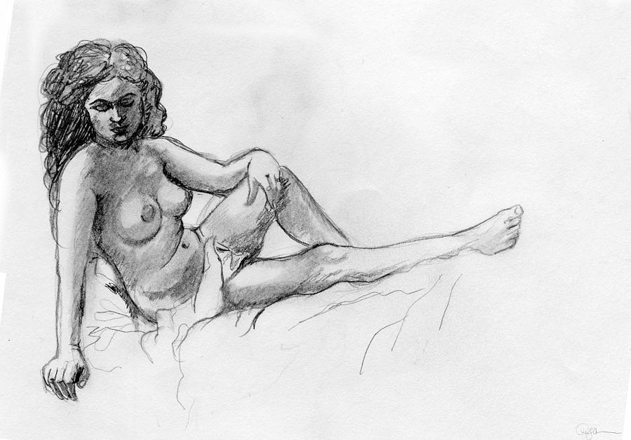 Reclining Nude Drawing by Pamela  Corwin