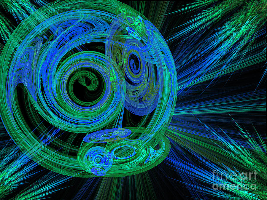 Record Time Machine Green and Blue Digital Art by Andee Design