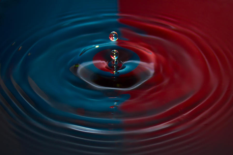 Abstract Photograph - Red and Blue Water Drop No.13 by Nadya Ost