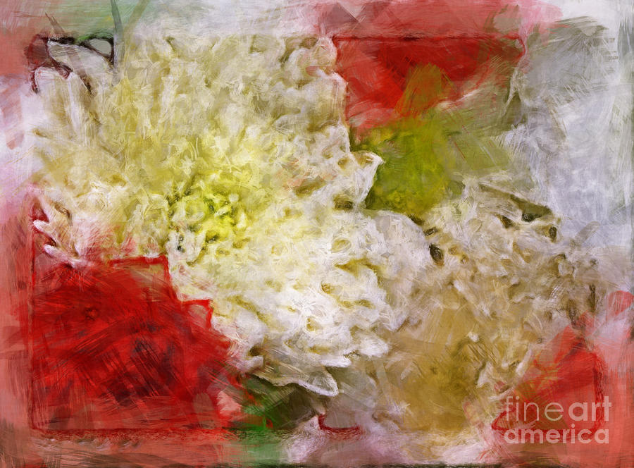 Red and white Mums photoart Digital Art by Debbie Portwood