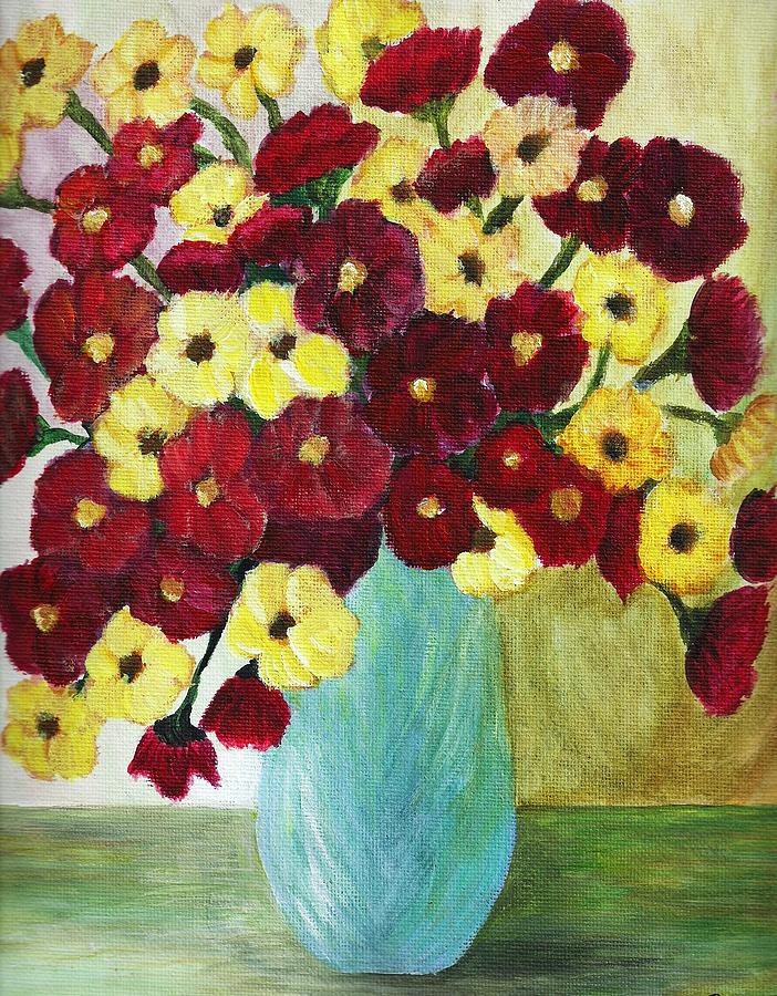 Red and Yellow Bouquet in Blue Painting by Christy Saunders Church