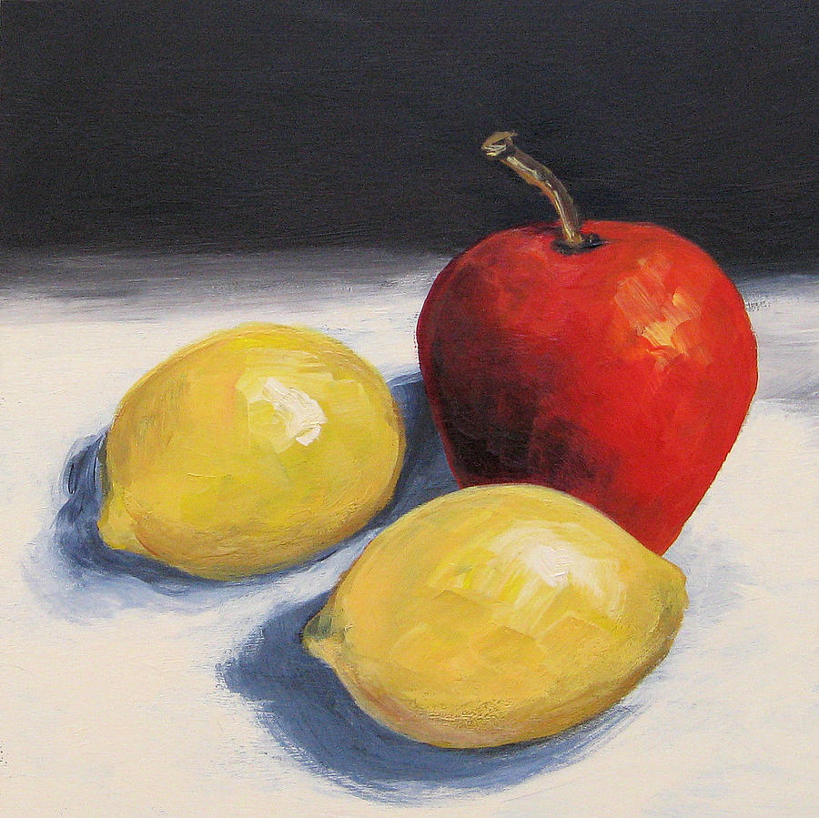 Red Apple and Two Lemons Painting by Torrie Smiley