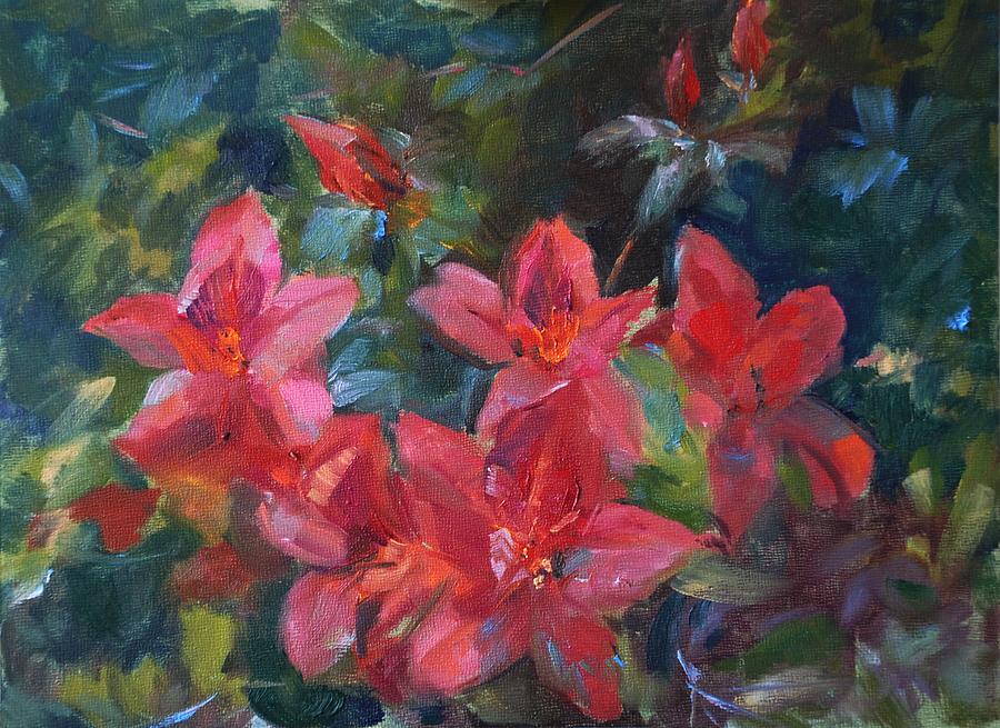Red Azaleas Painting by Ann Bailey