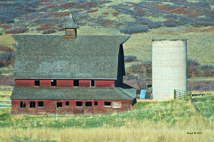 Red Barn and Cement Silo Photograph by Stephen Johnson