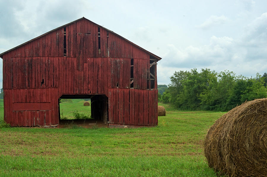 Barn Photograph - Red Barn and Hay Bales 3 by Douglas Barnett