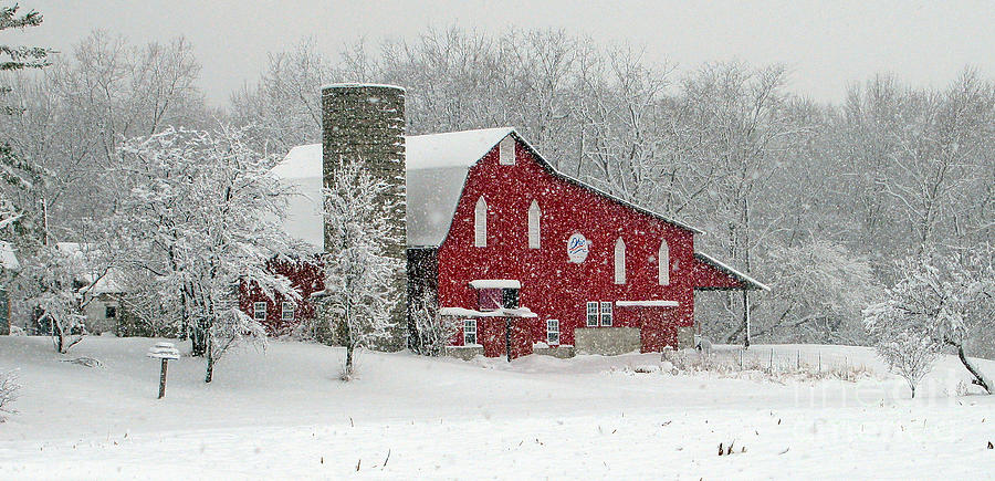 Red Barn In Heavy Snow Photograph by Jack Schultz