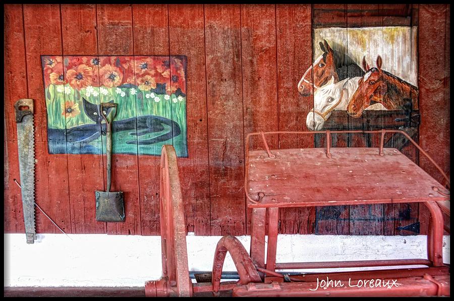 Horse Photograph - Red Barn Penzas by John Loreaux