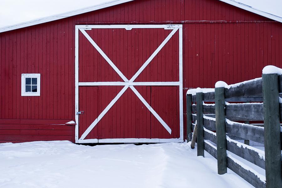 Red Barn With Snow Photograph by Philippe Widling